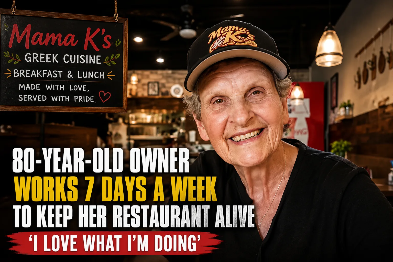 Lamprini Karavidas, the 80-year-old owner of Mama K's, smiles inside her Michigan restaurant while continuing to work seven days a week.