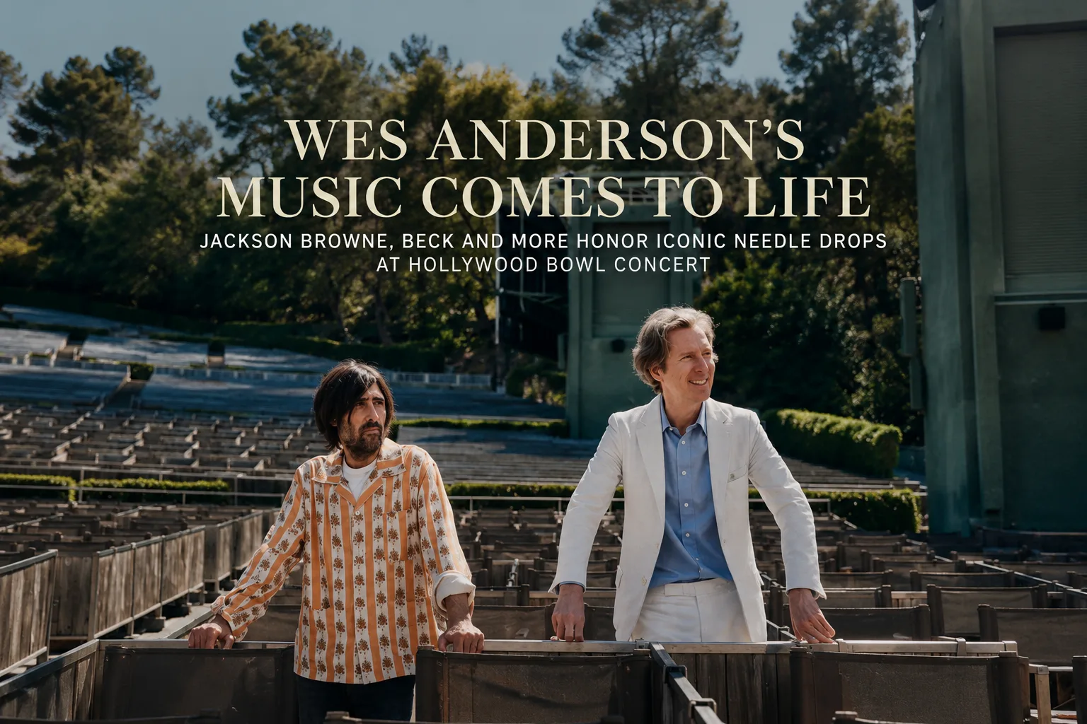 Cinematic landscape image inspired by the Hollywood Bowl concert celebrating Wes Anderson's iconic film music.