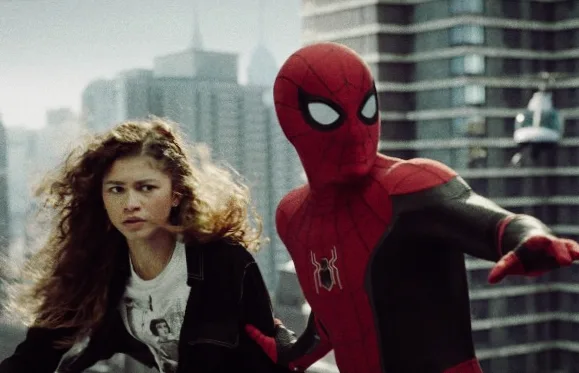 Spider-Man stands alongside a companion on a city rooftop in a promotional scene from Spider-Man: Brand New Day.